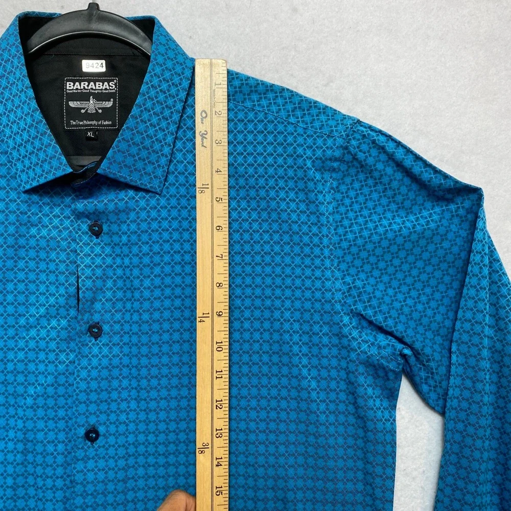Barabas Shirt Mens XL Teal Blue Long Sleeve Button Down Medallion Geometric